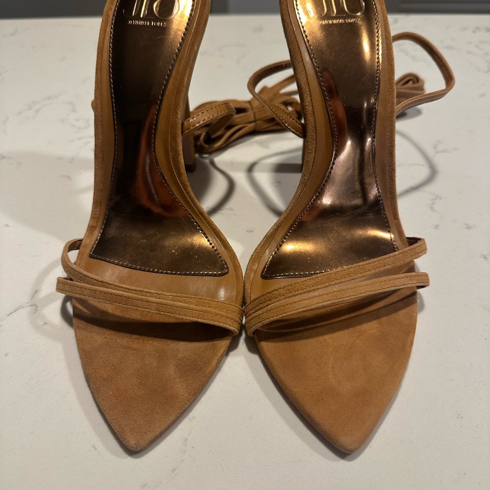 Jennifer Lopez Tan Suede Strappy Heels